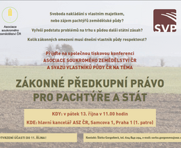 Pozvánka na tiskovou konferenci na téma „Zákonné předkupní právo pro pachtýře a stát“
