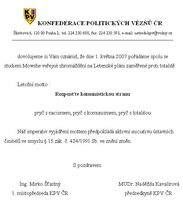 Zveřejňujeme pozvánku Konfederace politických vězňů na Letnou 2007