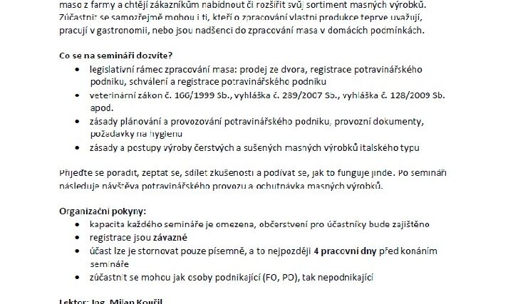 Praktický seminář Zpracování hovězího a vepřového masa