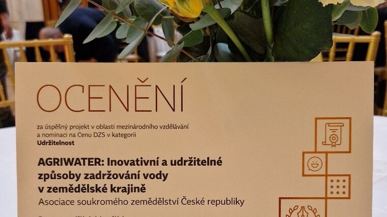 ASZ ČR získala ocenění za projekt AGRIWATER