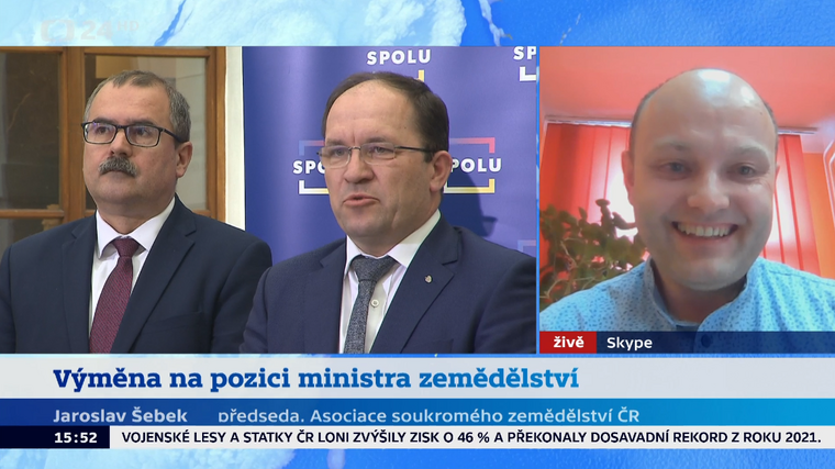 K novému ministru zemědělství s předsedou ASZ ČR živě ve Studiu ČT24 